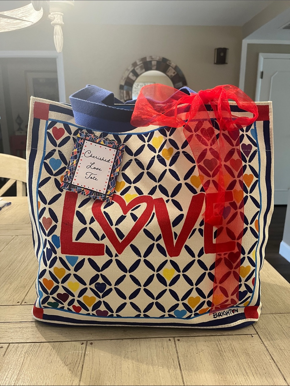 Brighton Navy, Red and Multicolor 'LOVE' Canvas Tote with Red Bow